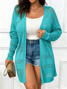 Áo khoác cardigan dệt kim màu trơn dáng rộng, kiểu dáng thường ngày, cỡ lớn. - Màu xanh Cadet - Xem 6