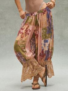 Bohemela Quần nữ dáng rộng, dệt họa tiết và phối ren tương phản, phong cách thường ngày. - Nhiều màu - Xem 3