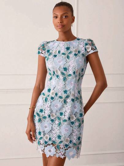 Lilora Women's Embroidered Short Dress, Fashionable Versatile Elegant Dress, Suitable For Commuting, Casual Outings, Gatherings, Dates, Parties, Leisure, Outings, Holidays, Vacations, Summer