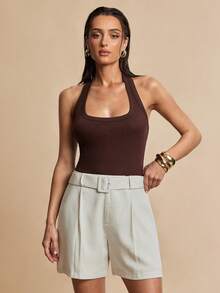 Silquee Summer Pastal Elegant Girlisim Modest Women's Thin Linen Wide Leg Shorts Casual Straight Leg Pants For Brunch Vacation Nightclub Golf Party Beige - Light Grey - View 6