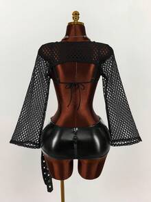 Amplova Music Festival Street Style Sexy Bra + Sheer Overlay Top For Women Golf Pastal Autumn - Black - View 11