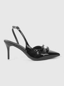 ROMWE Grunge Punk Dark Rock Punk Goth Shoes Closed Toes Hollowed Out Mary Jane Shoes Pointed Cross Strap Dress Shoes Riveted Stiletto Commuter Work Shoes Women's High Heel Shoes - Black strap - View 2