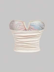 SHEIN MOD 3件套加大码女式深V领褶皱吊带背心，夏季服装，夏季背心，优雅独特 - 彩色 - 查看 7