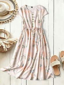 Rusticease Women's Pink Floral Summer Boho Beach Vacation Dress, Holiday Long Sleeve Printed Cinched Waist A-Line Elegant Party Graduation Country Casual Outfits - Multicolor - View 4