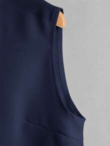 Rusticease Solid Button Front Sleeveless Shirt,Casual - Navy Blue - View 5