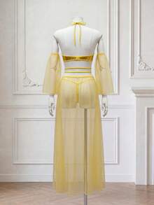 Fantasy Costume Fantasy Costume 四件套：异域风情亮片铃铛、网纱长裙、女士内衣套装 - 黃色 - 查看 7