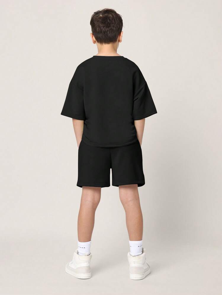 Boys Casual Two Piece Co Ord Set With Oversized Printed Tee And Matching Shorts Summer Outfit