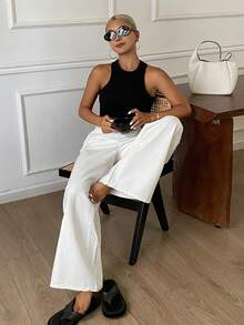 Livesso Women's White Washed Casual Pants, Loose Fit Business Casual Style, Straight Leg Trousers, Suitable For Spring And Summer - White - View 6