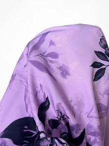 SHEIN Clasi 大码女式V领印花褶皱休闲派对连衣裙 - 淡紫色 - 查看 3