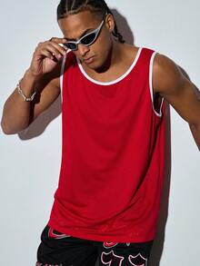 Modcrash Canotta da allenamento stile retrò americano senza maniche per uomo - Rosso - Visualizzare 1