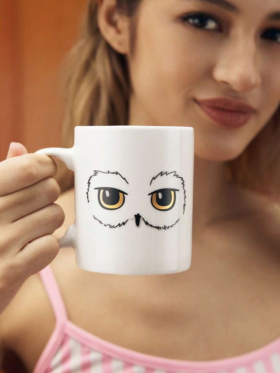 HARRY POTTER X SHEIN 1pc 10.14oz/300ml Cartoon Pattern Printed Ceramic Mug, Suitable For Holding Water, Milk, Juice, Coffee, Tea, Owl, Hedwig, Magic - White - View 1