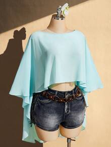 SHEIN ICON Áo choàng nữ dáng rộng màu xanh dương, kiểu dáng thường ngày, dễ mặc, vạt áo bất đối xứng, thích hợp cho kỳ nghỉ. - Màu xanh lam - Xem 5
