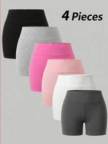 Girls' Minimalist Fashion Light Pink, Purple, Black, Gray 4-Color Combination Short Comfortable Leggings - Multicolor - View 3