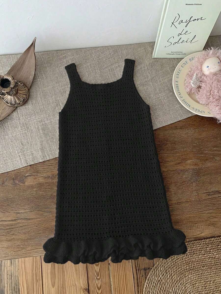 SHEIN Young Girl Crochet Cute Vacation Dress - Black - View 1