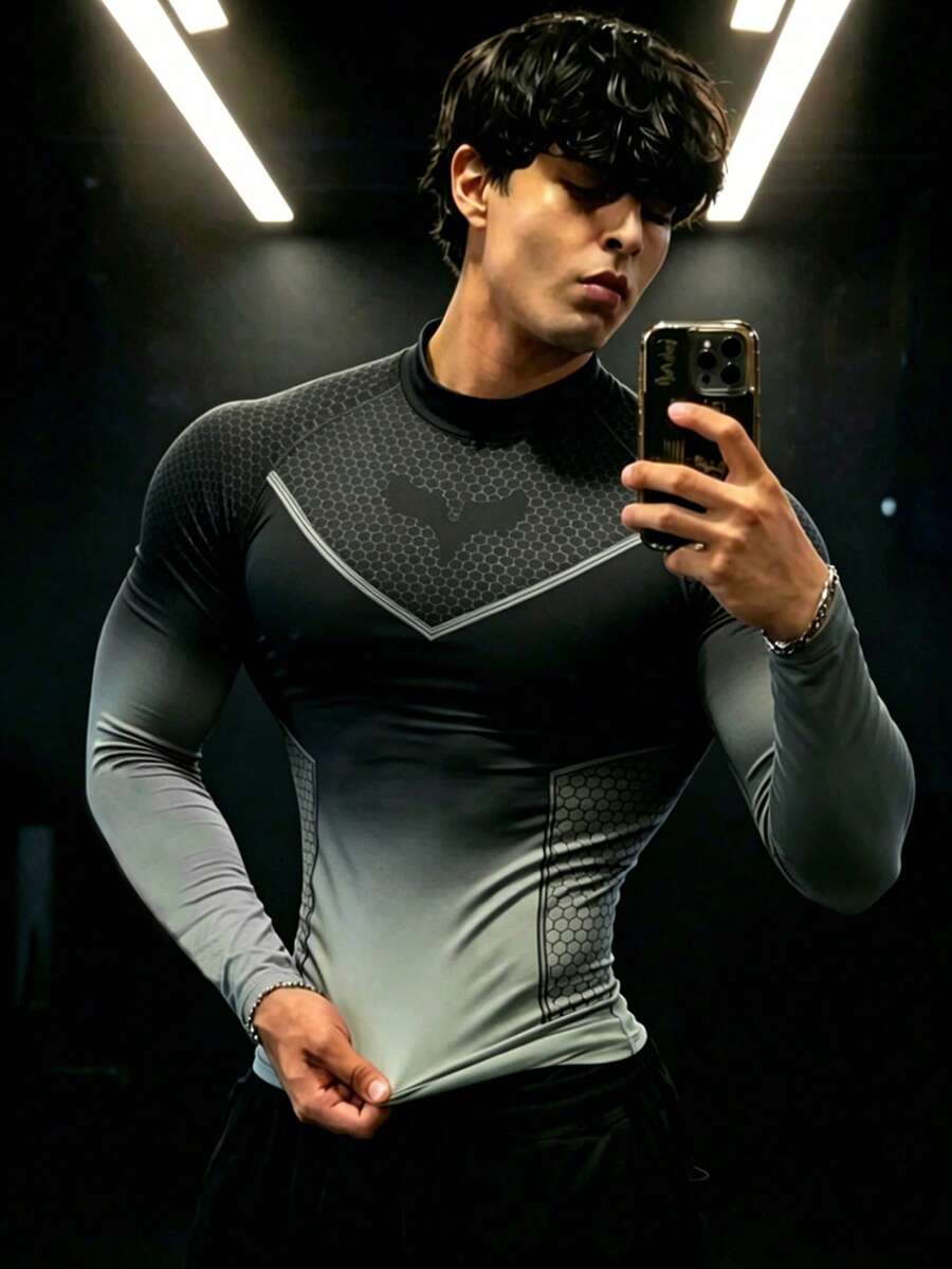 GymBeat Camiseta deportiva de ajuste slim con estampado degradado para hombres - Multicolor - Ver 1
