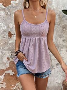 EMERY ROSE Women's Simple Solid Color Mesh Ruffle Hem Camisole For Summer - Dusty Pink - View 3