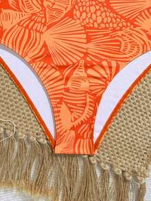 SHEIN Teen Girl Shell Print Crisscross Adjustable Spaghetti Strap One-Piece Swimsuit One Piece Bathing Suit Suits For Teens Summer Beach - Yellow - View 5