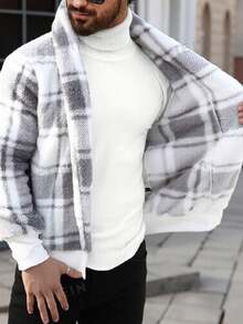 Manfinity Homme 男士休闲简约风格夹克，适合日常穿着，男士夹克，适合圣诞节、新年假期、聚会、晚宴、秋冬季男士都市保暖夹克格子彩色长袖美式夹克，适合朋友、丈夫、男朋友的礼物 - 彩色 - 查看 5
