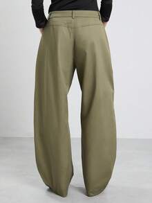 COUREZ Low Rise Medium Balloon Trousers With Seaming Detail / Y2K Casual Baggy Pants For Women Streetwear Autumn Outfits Fall Clothes Comfy 100Cotton Olive - Army Green - View 3