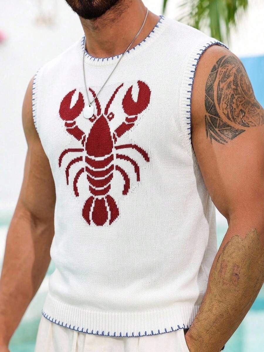 Manfinity RSRT Áo vest dệt kim nam họa tiết tôm hùm, kiểu dáng thường ngày, đa năng. - trắng - Xem 1