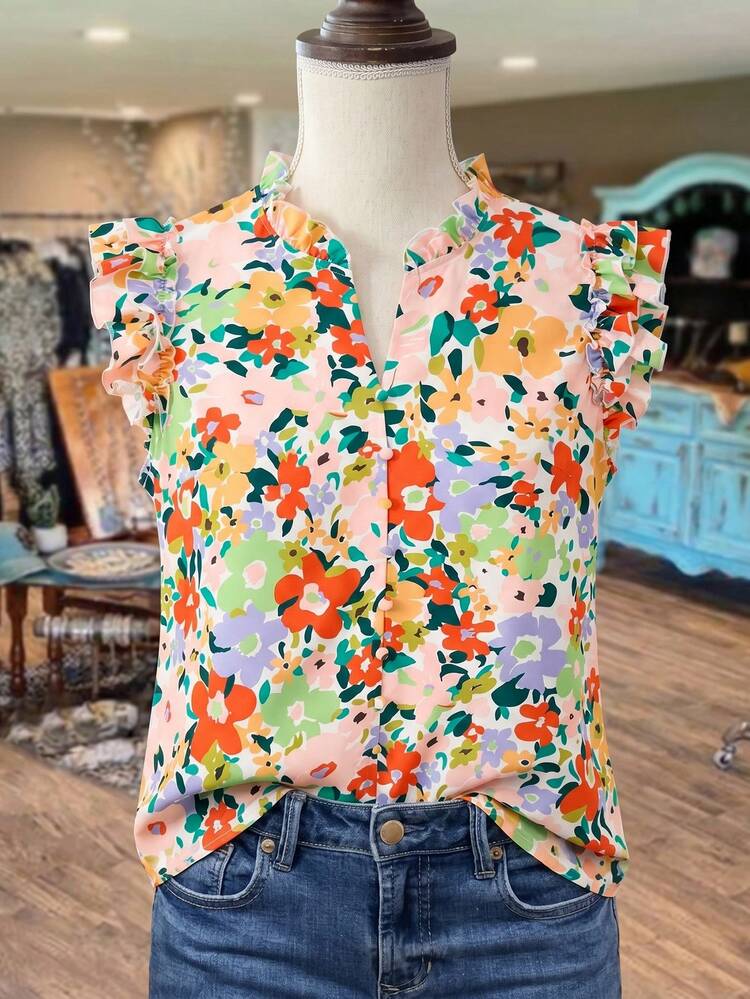 Plus Size Women Floral Print Casual Versatile Daily Wear Shirt Summer Summer Outfit For Women Festival Outfits For Women Beach Outfits For Women Vacation Outfits Women Holiday Outfits  For Women Country Concert Outfit