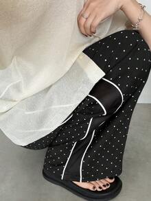 FRIFUL Quần ống rộng in chấm bi có dây rút ở eo dành cho phụ nữ trung niên và cao tuổi - màu đen - Xem 3