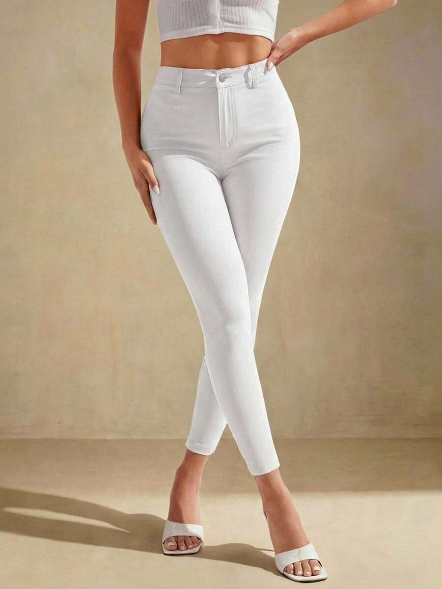 Selenza Jeans Slim Fit Warna Polos Kasual, Dasar, Serbaguna, untuk Sehari-hari, Musim Panas, dan Musim Panas. - Putih - View 1