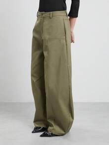 COUREZ Low Rise Medium Balloon Trousers With Seaming Detail / Y2K Casual Baggy Pants For Women Streetwear Autumn Outfits Fall Clothes Comfy 100Cotton Olive - Army Green - View 4