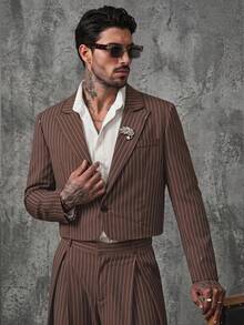 GENTILAND 2pcs Men's Woven Casual Loose Fit Long Sleeve Jacket And Straight Leg Pants Set - Brown - View 1