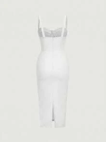 SHEIN MOD Women's Elegant Lace Bow Decor Spaghetti Strap Mid-Length Dress, Summer - White - View 2
