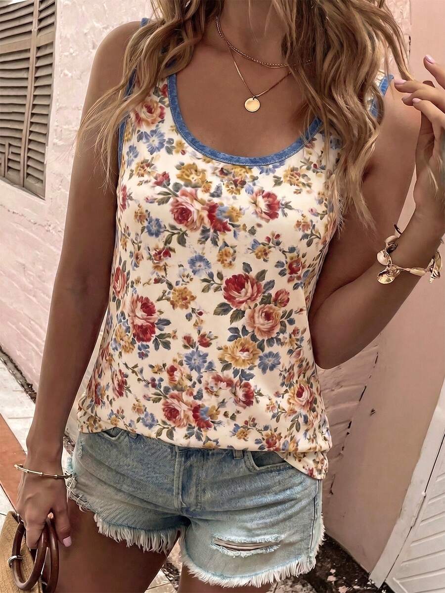 EMERY ROSE Women's Spring/Summer New Arrival Floral Pattern Casual Versatile Tank Top - Multicolor - View 1