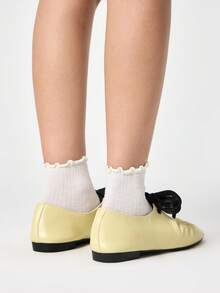 ROMWE Kawaii Giày bệt nữ trang trí nơ, kiểu dáng thường ngày, đa năng, thời trang. - Màu vàng - Xem 5