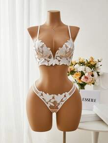 Esselle Bộ 2 chiếc áo ngực và quần lót gợi cảm cổ điển của Pháp - trắng - Xem 1
