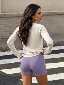 Muchica Women's Casual Solid Color Raglan Sleeve Sports White Long Sleeve T-Shirt, Versatile - Apricot - View 5