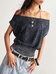 Bohemela Women's Casual Solid Color Knit T-Shirt, Summer Top Night Out Dark Grey - Black - View 6