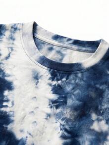 NEON BLANC Áo thun nam tay ngắn dáng rộng, thời trang đường phố, phong cách thường ngày, in họa tiết tie-dye, thích hợp cho kỳ nghỉ hè. - xanh và đen - Xem 3