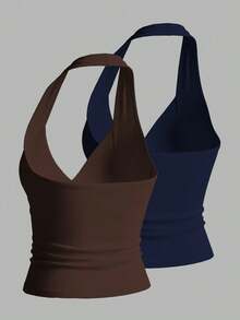 Airaco Sexy Solid Color Backless Halter Neck Top, Summer - Multicolor - View 2