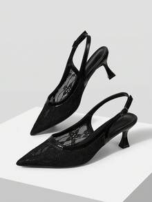 Mnmlis Women's Lace Mesh Breathable, Suitable For Daily Wear, Casual Commuter Pointed High Heels - Black - View 1