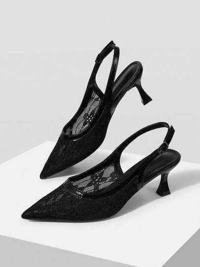 Mnmlis Women's Lace Mesh Breathable, Suitable For Daily Wear, Casual Commuter Pointed High Heels