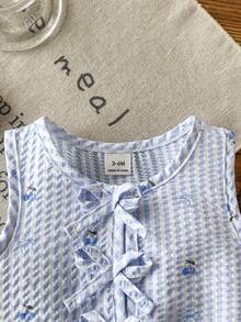 SHEIN Bộ đồ thường ngày cho bé gái, áo ba lỗ cổ tròn in họa tiết quả anh đào và kẻ caro, gồm áo ba lỗ và quần short. - Màu xanh lam - Xem 8