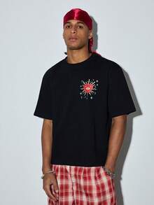 Modcrash Áo thun ngắn tay thêu hình trái tim phong cách vintage Dark Street, áo croptop dáng rộng đa năng Summer Niche. - màu đen - Xem 3