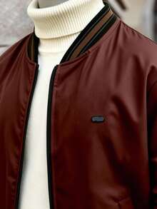 Manfinity CasualCool 男士棒球领撞色拉链休闲百搭日常长袖外套 - 咖啡棕 - 查看 3