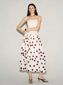 Lumivelle Summer New Women Strapless Backless Polka Dot Floral Dress - White - View 3