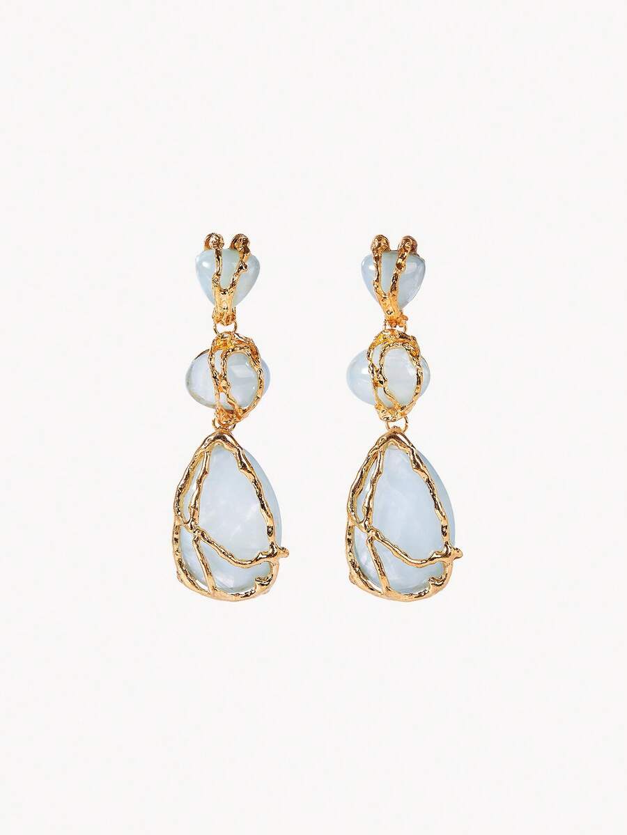 Opalesca Bông tai dáng dài đính đá nhựa phong cách Bohemian mới, bông tai lưới hợp kim nhẹ sang trọng, bông tai hình giọt nước hình học. - màu xanh da trời - Xem 1
