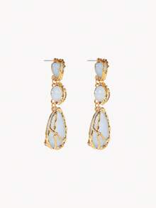 Opalesca Bông tai dáng dài đính đá nhựa phong cách Bohemian mới, bông tai lưới hợp kim nhẹ sang trọng, bông tai hình giọt nước hình học. - màu xanh da trời - Xem 5