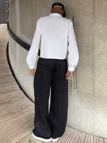 Ngobest Haus Ngobest Haus Men's Solid Color Casual Pleated Wide Leg Pants - Black - View 2