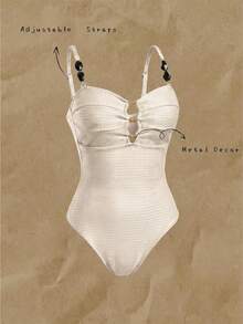 Swim Chiccia 1 buah Baju Renang Terusan Wanita Elegan Warna Polos untuk Liburan Pantai Musim Panas - Krem - View 3