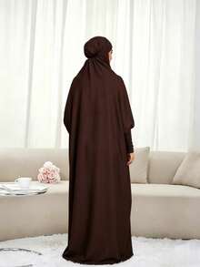 Al Najma 吉尔巴布连体祈祷服，穆斯林女性端庄连帽长袍，迪拜全罩式罩袍，伊斯兰头巾希玛尔尼卡布阿巴雅长袍 - 咖啡棕 - 查看 2