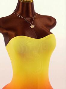 Amplova New Summer Ombre Pattern Halter Rope Design Tassel Hem Bodycon Dress For Women - Multicolor - View 5