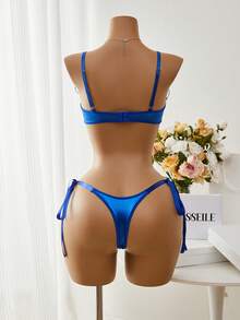 Esselle Bộ 2 quần lót ren thêu họa tiết lãng mạn màu đỏ tía dành cho nữ - Xanh đậm - Xem 2